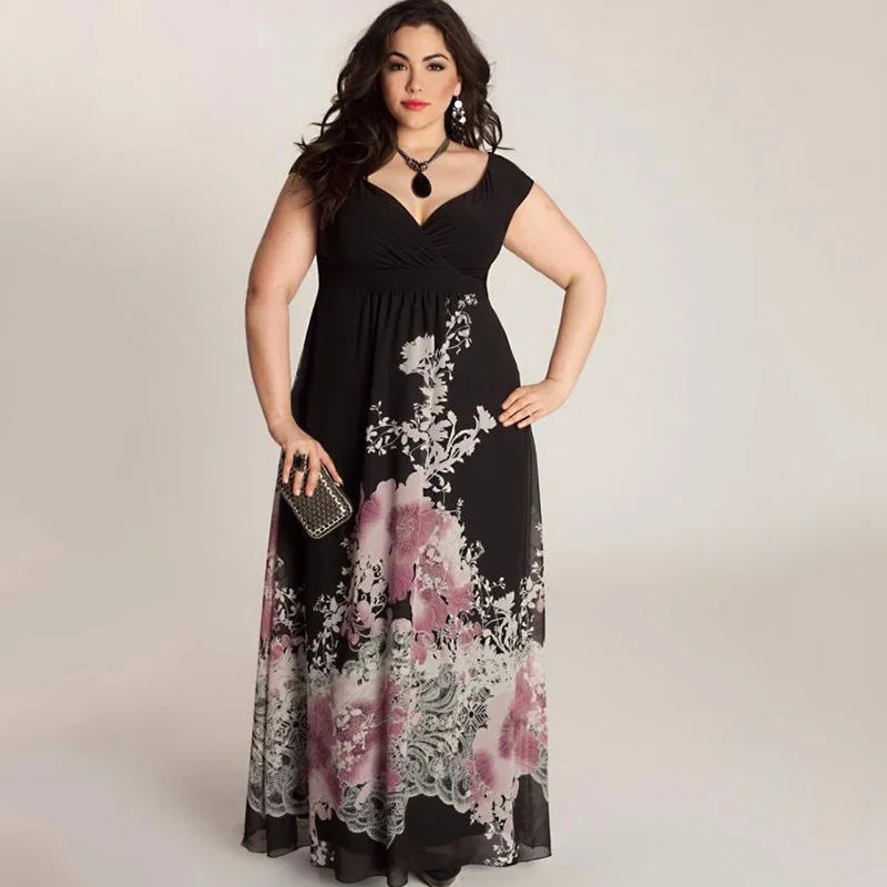 Big size 6XL woman long dress 2019 Autumn fat MM elegant sleeveless printing sexy dresses plus