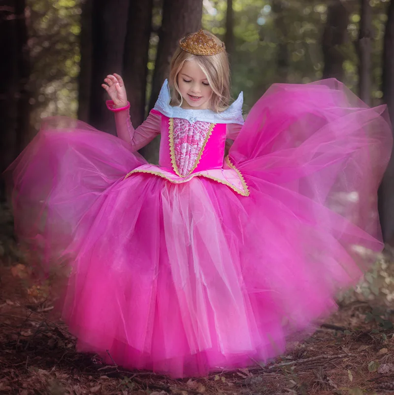 HOT Princess Sleeping Beauty Aurora Girl Dress Kids Cosplay Dress Up Halloween Costumes For Kids Girls