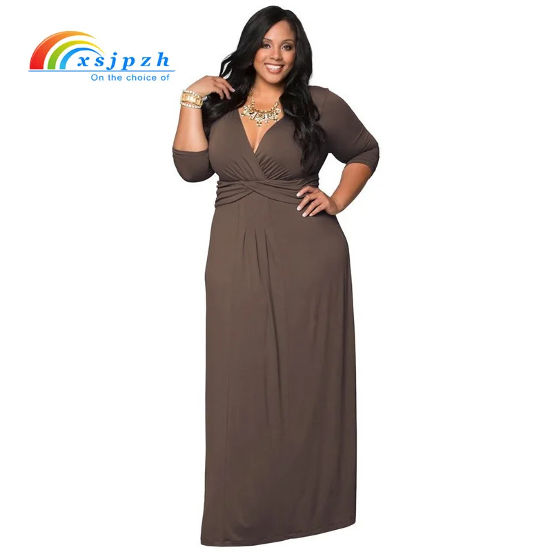 Large Size 3XL Women Dress Sexy Maxi Dress V neck 3 4 Sleeve Elegant Evening Party