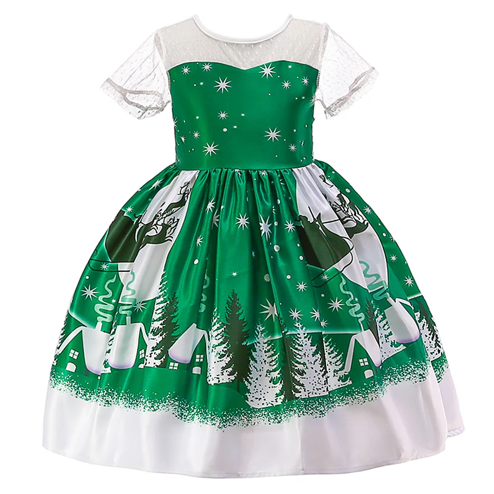 BAOHULU Teens Girls Christmas Dress Lace Short Sleeve Green Kids Princess Birthday Party Dress Ball Gown