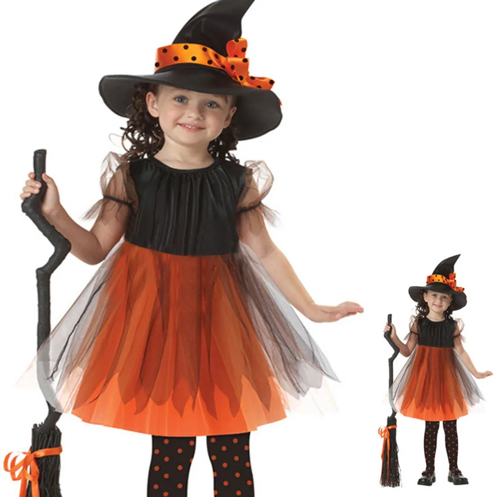 2019 New Arrival Halloween Party Children Kids Cosplay Witch Costume For Girls Halloween Costume Party Witch