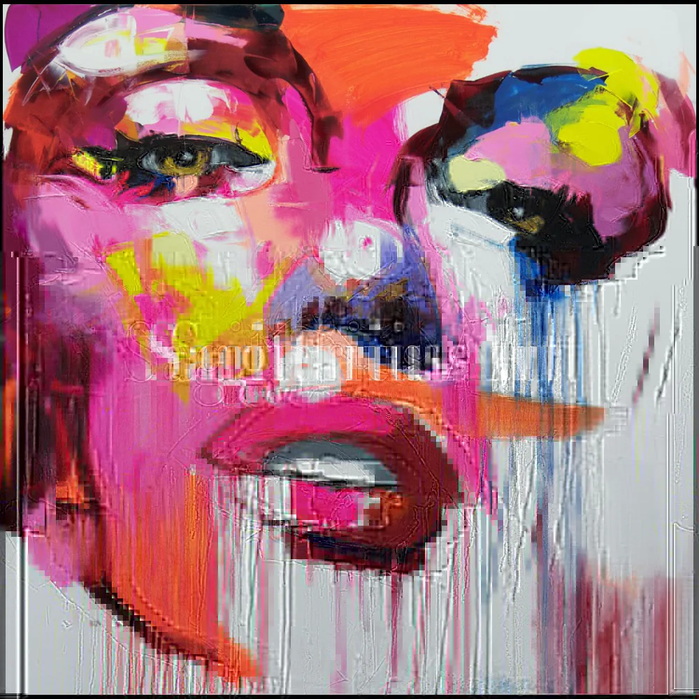 Hand Painted High quality Palette knife Francoise Nielly Designers anger face Oil Painting Canvas Wall Living