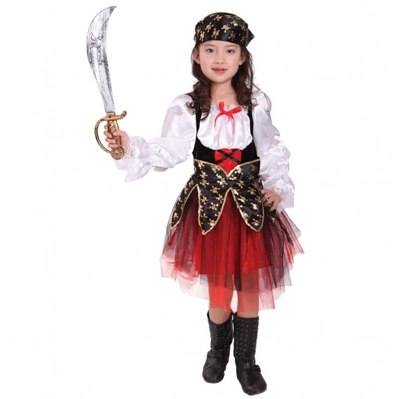 New halloween party dress up costume children girl pirate costume full set scarf dress