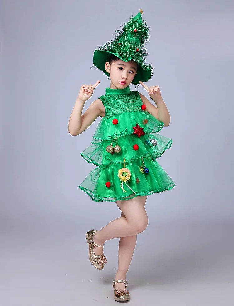 Children s Green Tree Hat Dress Halloween Christmas Costumes Dresses Girls Party Outfits Costumes